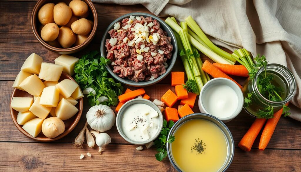 crockpot creamy potato and hamburger soup ingredients