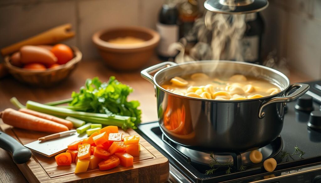 Creamy Chicken Tortellini Soup Preparation