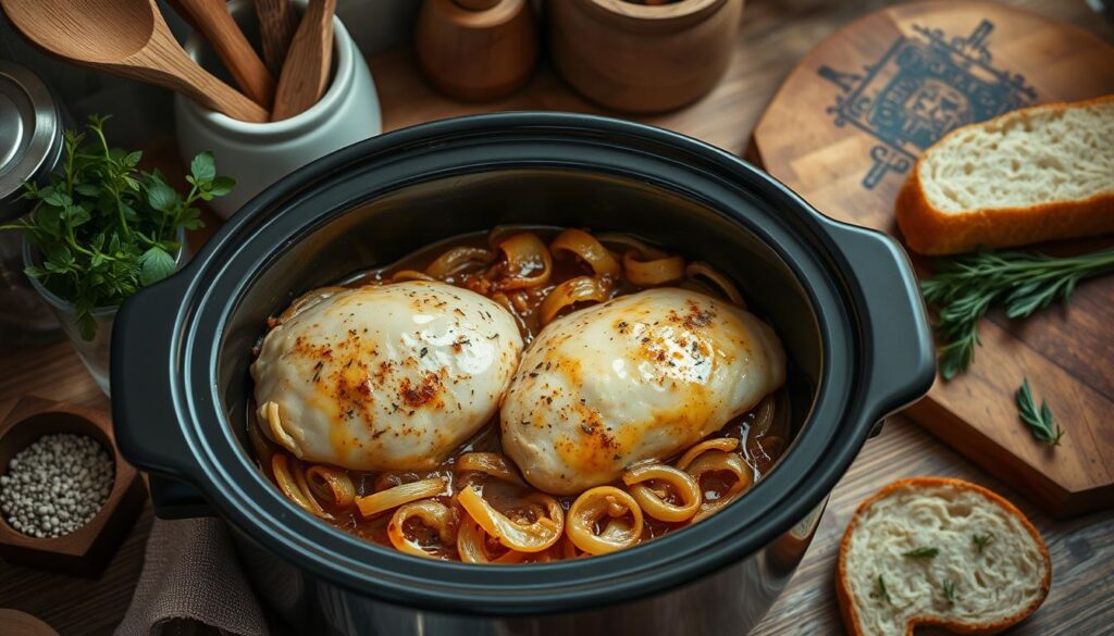 Crockpot French Onion Chicken Preparation