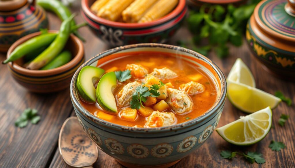 Mexican Chicken Soup with Avocado Garnish