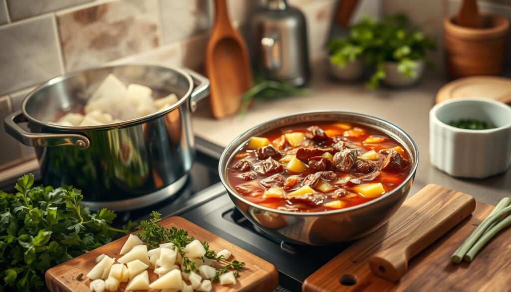 Steak and Potato Soup Preparation