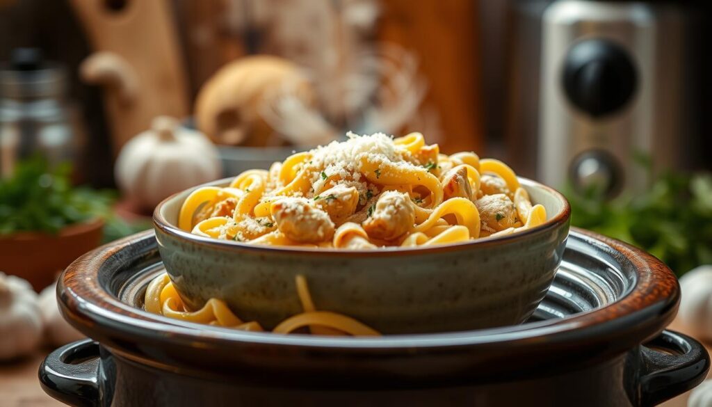 crockpot garlic parmesan chicken pasta