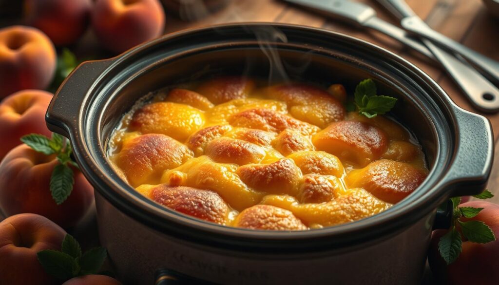 crockpot peach cobbler